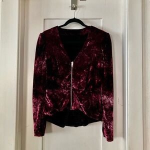 Velvet Zip-Front Jacket - Burgundy